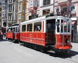 Nostalgic tram on Istiklal Avenue in Istanbul.jpg