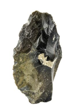 Vuistbijl in silex, 500 000 tot 400 000 BP, vindplaats- Kesselt, Op de Schans, 2007, erosiegeul, collectie Gallo-Romeins Museum Tongeren, GRM 19169.jpg