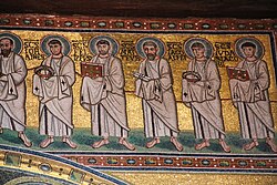 Mosaic with six of Jesus' apostles in Christianity.jpg