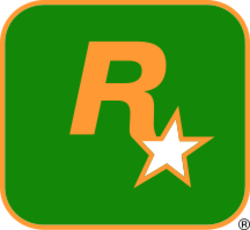A capital "R" in gold has a five-pointed, white star with a gold outline appended to its lower-right end. They lay on a dark-green square with a gold outline and rounded corners.