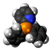 Space-filling model of the diphenyl-2-pyridylphosphine molecule