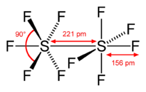 Wireframe model of disulfur decafluoride