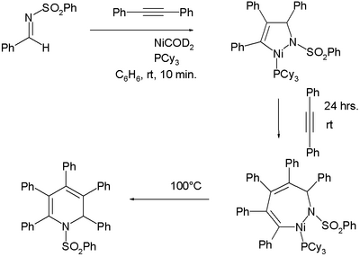 Reaction of N-(benzenesulfonyl)benzaldimine with two equivalents of diphenylacetylene