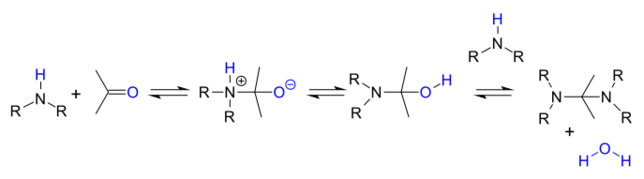 Reaction of secondary amine with a carbonyl group