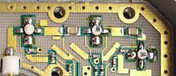 Transistors, capacitors and resistors on a circuit board