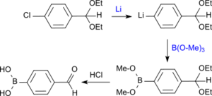 Synthese von 4-Formylphenylboronsäure aus 4-Chlorbenzaldehy und Lithiummetall