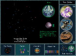 A square interface depicted the player's selection of species, star density, number of opponents and political atmosphere.