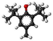 Ball-and-stick model of the butylated hydroxytoluene molecule