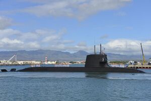 JS Hakuryu (SS-503) arrives at Joint Base Pearl Harbor-Hickam for a scheduled port visit, -6 Feb. 2013 (YP255-023).jpg