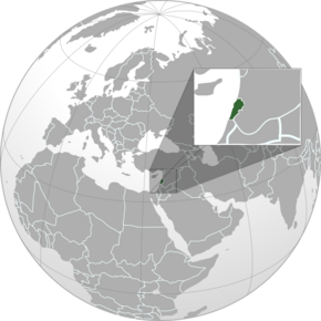 Location of Lebanon (in green)