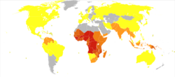 Malaria world map-Deaths per million persons-WHO2012.svg