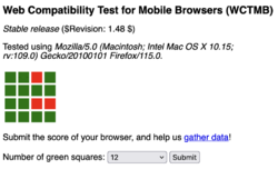 The mobile browser web compatibility test scores for Firefox 115