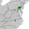 Symphyotrichum depauperatum distribution map: US — Maryland (Baltimore and Cecil Counties); North Carolina (Granville County); and, Pennsylvania (Chester, Delaware, and Lancaster Counties).