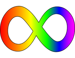 A rainbow gradient infinity symbol on a white background.