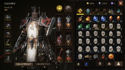 In-game menu, showing a model of the player character, the equipment slots available, and the items collected.