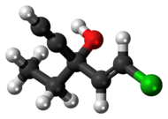 Ball-and-stick model of the ethchlorvynol molecule