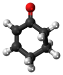 Ball-and-stick model of the cyclohexenone molecule