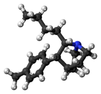 Ball-and-stick model of the butyltolylquinuclidine molecule