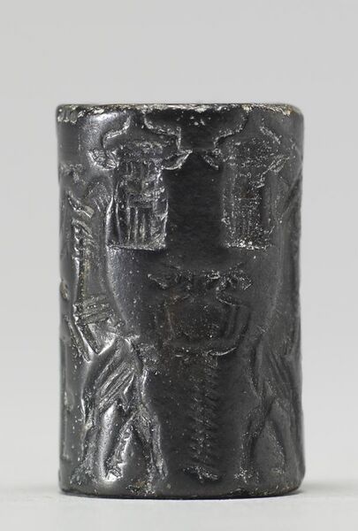 File:Near Eastern - Cylinder Seal with Enkidu Vanquishing the Bull of Heaven - Walters 42786 - Side D.jpg