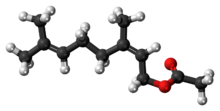 Ball-and-stick model of the neryl acetate molecule