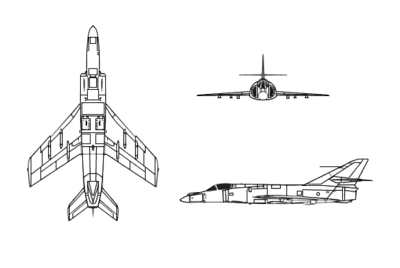 Orthographically projected diagram of the Dassault-Breguet Super Étendard