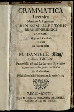 GRAMMATICA Litvanica by Daniel Klein, published in Königsberg, 1653.jpg