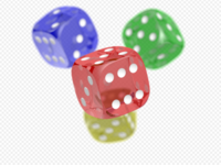 Colored dice with checkered background