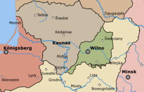 Territory of the Republic of Central Lithuania (green).