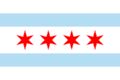 four red stars on a white flag with a blue stripe above and below