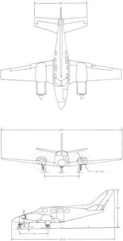 3-view line drawing of the Beechcraft 60 Duke