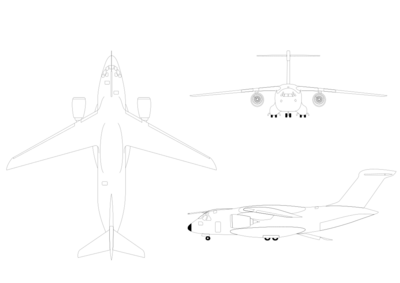 Embraer KC-390 3-view line drawing.svg