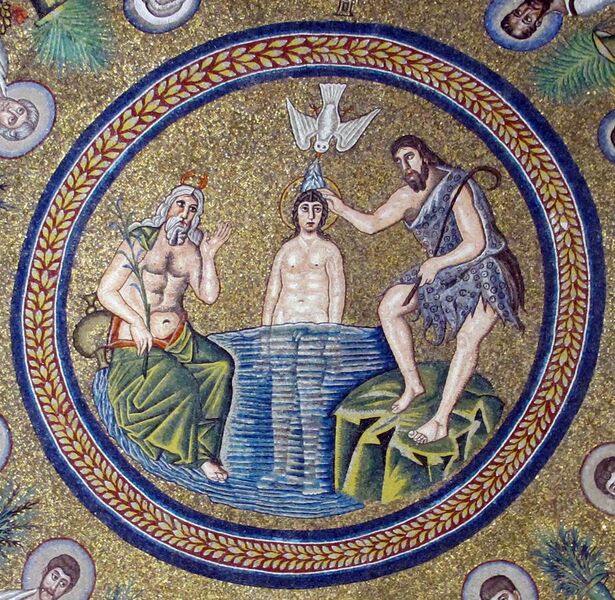 File:Battistero degli ariani, int, mosaico della cupola 08 battesimo di cristo.jpg