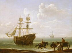 Collier brig unloading on beach - painting circa 1790.jpg