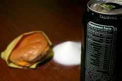 Energy drink and fast food cheeseburger calorie comparison.jpg