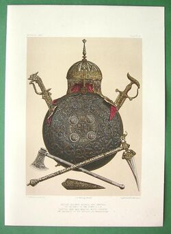 Indian Helmet, Shield and Swords, a print c1858.jpg