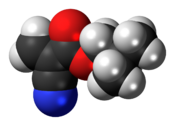 Space-filling model of the isobutyl cyanoacrylate molecule