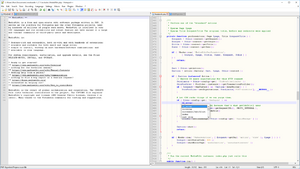 Notepad++ v7 on Windows 10, with MediaWiki 1.27.1 source code, with split window view and autocompletion.png