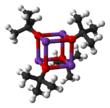 Ball-and-stick model of the cubane tetramer that potassium tert-butoxide adopts in