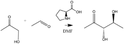 Proline-catalyzed asymmetric aldol reaction.png