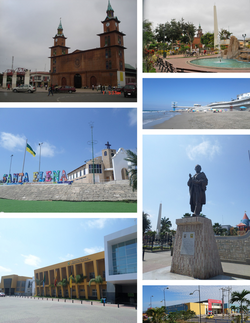 From top, left to right: Saint Helena Empress Cathedral, Vicente Rocafuerte Central Park, Ballenita beach, El Tablazo viewpoint, monument to Vicente Rocafuerte, City hall of Saint Helena and Sumpa Regional Bus station.