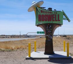 Sign reading "Welcome to Roswell"
