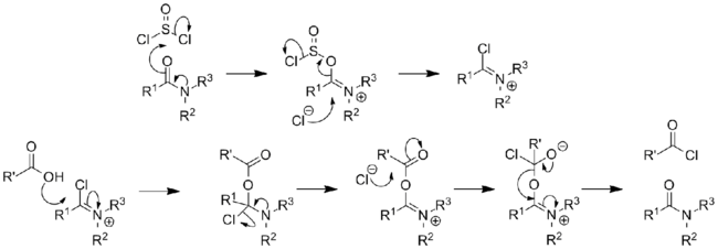 Acyl chloride via amide catalysis.png