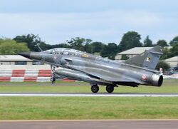 Dassault Aviation Mirage 2000N (code 375) of the French Air Force arrives Fairford 7Jul2016 arp.jpg