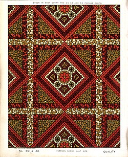 George Harrison and Co (Bradford) -Floorcloth (geometric tile pattern). Stock in body cloth and 3-4 4-4 and 5-4 passage cloth. No 691-4 AX. Pattern shown half size. (1880s?) (21676029962).jpg