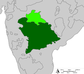 Hyderabad (dark green) and Berar Province, not a part of Hyderabad State but also the Nizam's Dominion between 1853 and 1903 (light green)