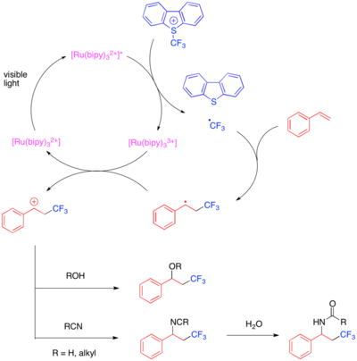 Photoredox-catalyzed oxy- and aminotrifluoromethylation