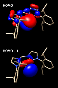 BisNHC-stabilized Silylone HOMO and HOMO-1 Orbitals.png