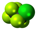 Space-filling model of the chloropentafluoroethane molecule