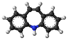Ball-and-stick model of the dibenzazepine molecule