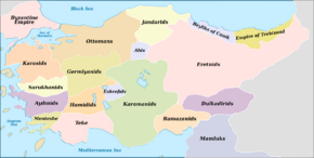 An anachronistic map of the Anatolian beyliks in around 1330